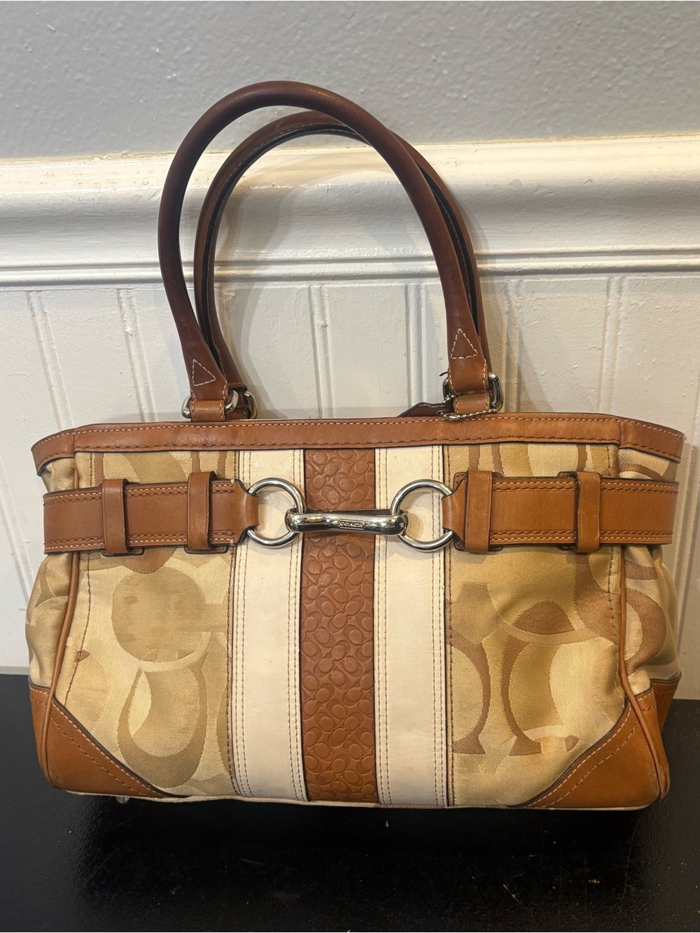 Coach 13337 Hampton Optic Signature
Stripe Satchel Shoulder Bag Vintage
Y2K